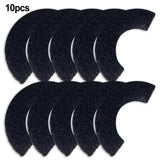 10 black guitar soundhole pads on a white background