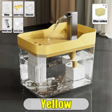 Yellow water filter with clear base on a dark surface