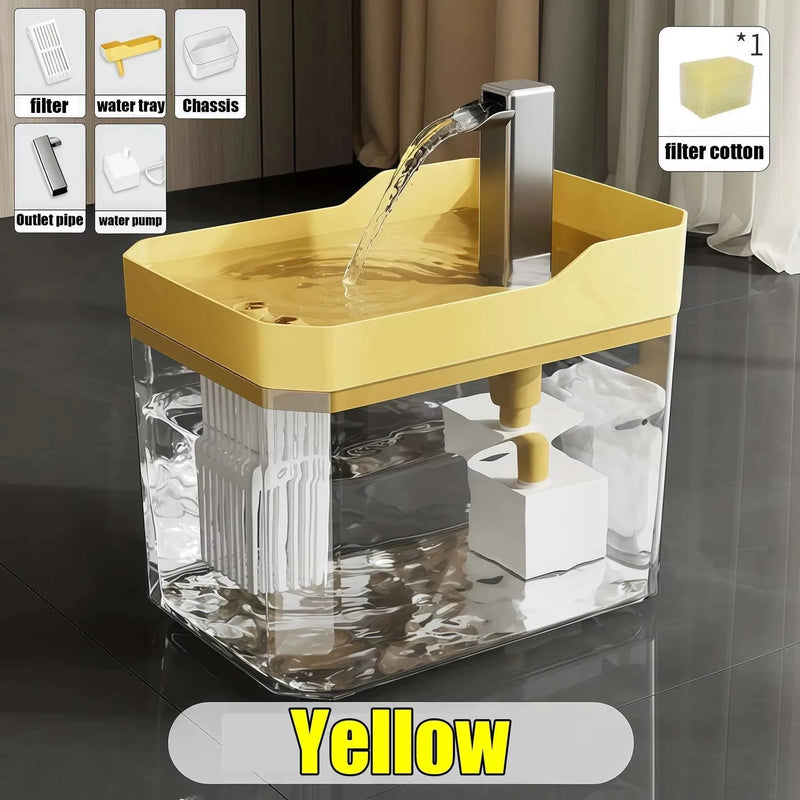 Yellow water filter with clear base on a dark surface