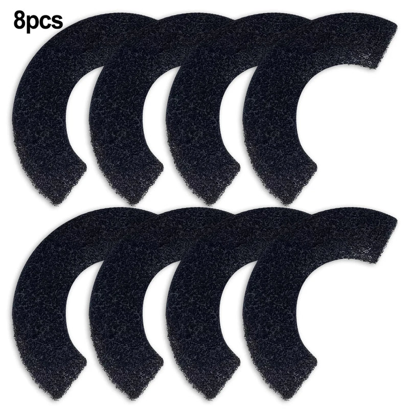 Eight black curved foam pads on a white background