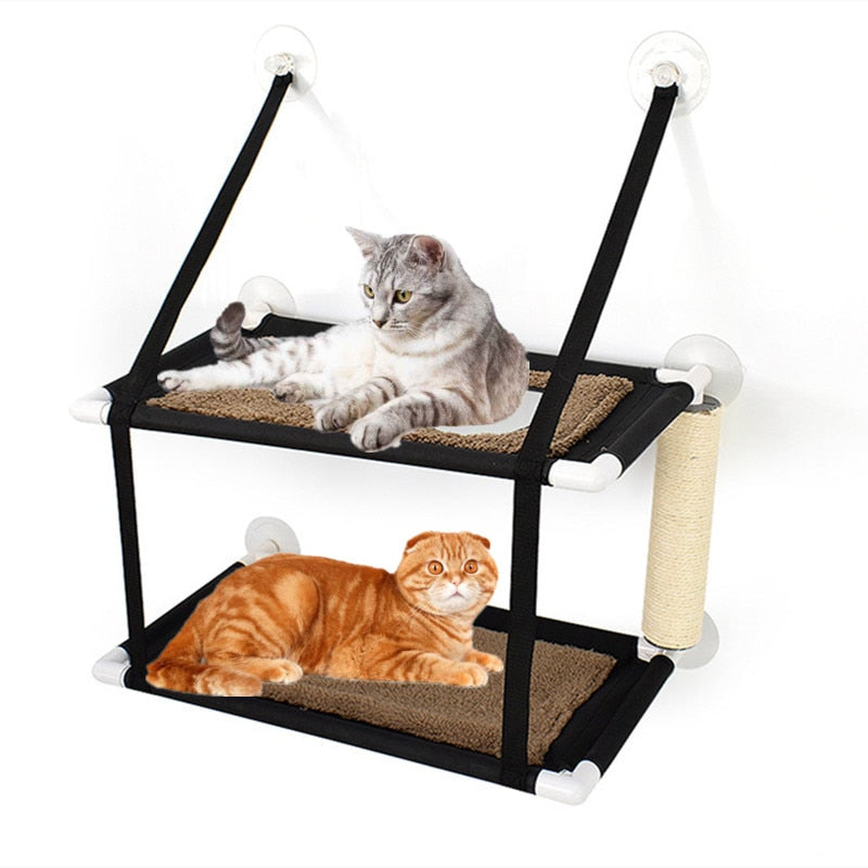 Double Layer Pet Hanging Beds Cats Shelves Bearing 15kg Cat Sunny Window Seat Mount Pet Cat Sleeping Hammock Cat Bed Accessories